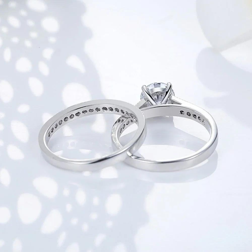 💝925 Silver Plated 2 PCs CZ Lovely Wedding Couple Ring, GPMB1397